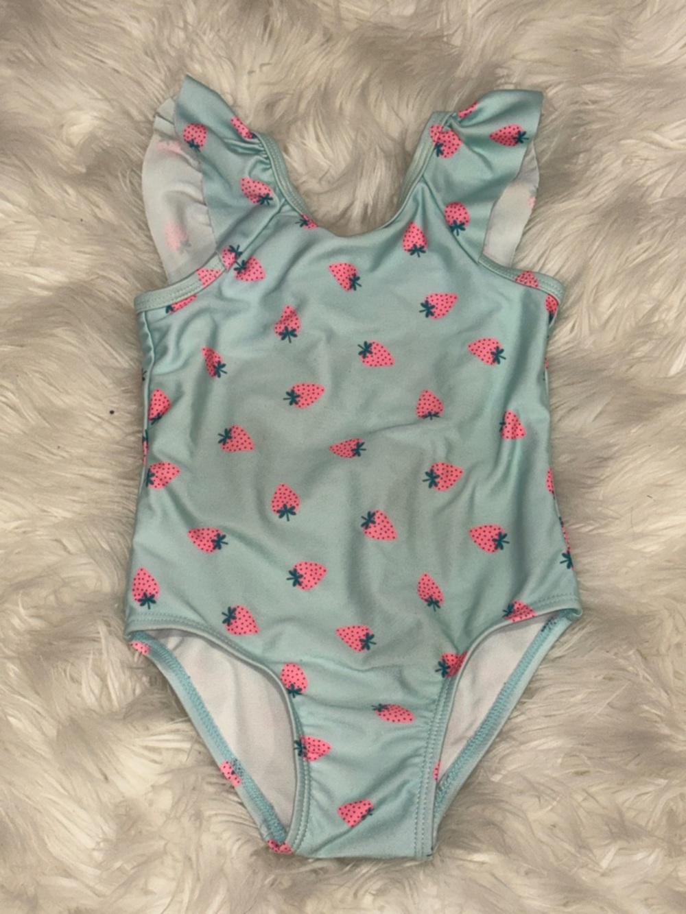Cat & Jack Light Blue One-Piece Swimsuit with Pink Strawberry Print
